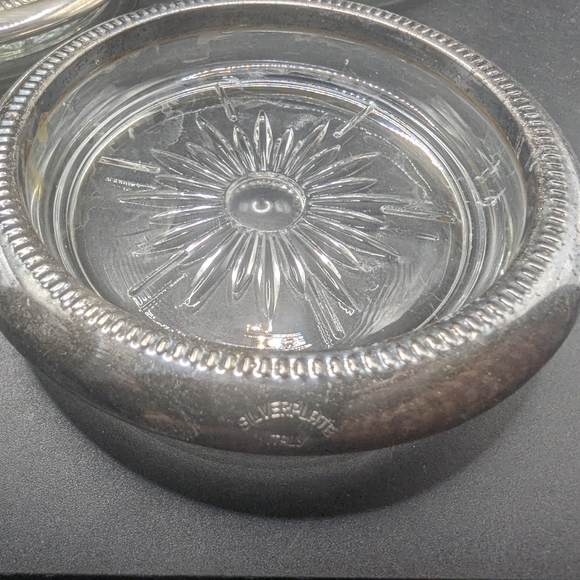 Set of 9 Glass Coasters with Silverplate Trim - Picture 4 of 7